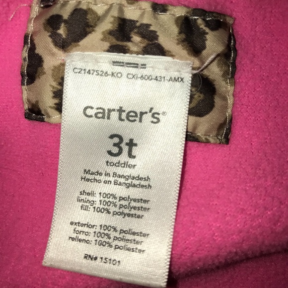 Carter's Pink Tan Brown Leopard Hooded Winter Puffer Coat 3T - Picture 13 of 14
